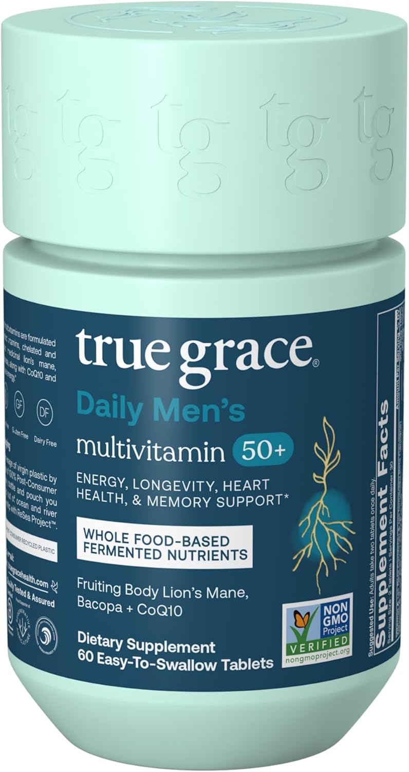 True Grace Daily Men's multivitamin supplement bottle on a white background