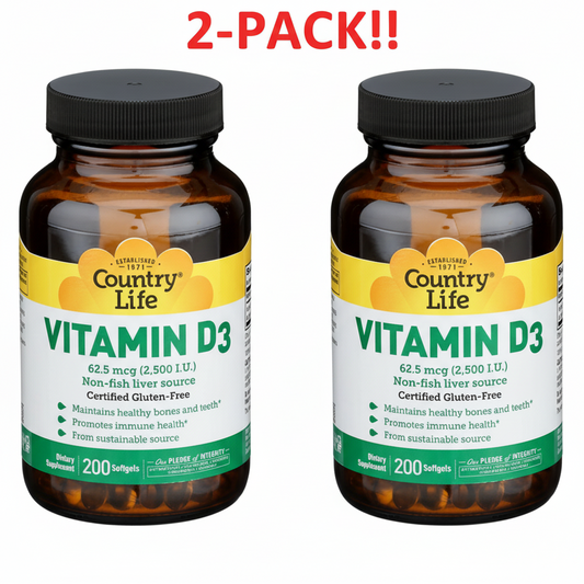 Vitamin D3 supplement bottle with 'Country Life' label on a white background