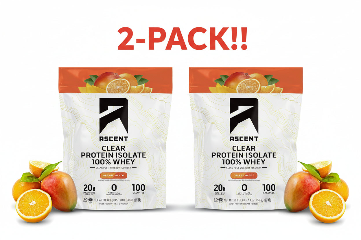 Ascent 100% Clear Whey Protein Powder Double Pack! - Orange Mango (Two 20-Serv Bags) - 40 Total Servings of Clean Whey Isolate with 5.5g BCAAs