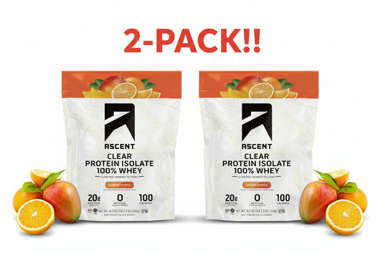 Ascent 100% Clear Whey Protein Powder Double Pack! - Orange Mango (Two 20-Serv Bags) - 40 Total Servings of Clean Whey Isolate with 5.5g BCAAs