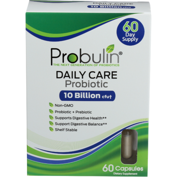 Probulin Daily Care Probiotic packaging with green and white design
