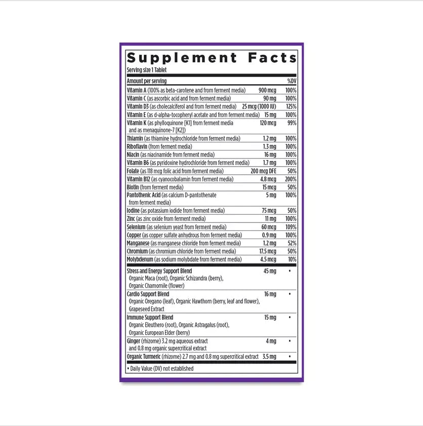 Supplement facts label on a white background