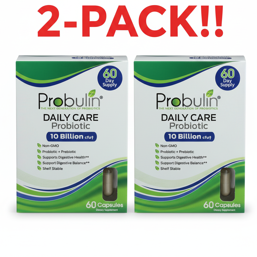 Two Probulin Daily Care Probiotic 60 count bottles displayed together, clearly indicating "Double Pack" or "2-Pack Bundle" and highlighting the 10 Billion CFU.