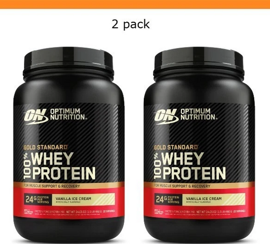 2 Pack! 1.5lbs X2 Optimum Nutrition Gold Standard 100% Whey Protein Powder, Vanilla Ice Cream Flavor