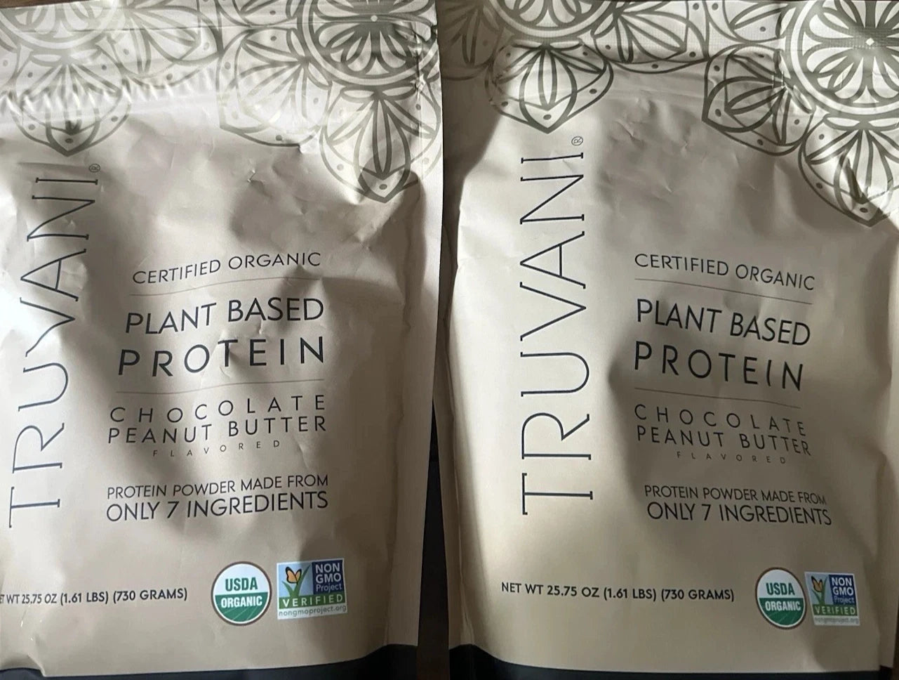 2 Pack! Lot of TWO Truvani protein powder Chocolate Peanut Butter 25.75oz Ex1/27