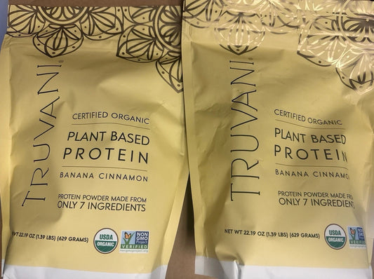 2 Pack! Lot of TWO Truvani protein powder Banana Cinnamon 22.19oz 1.39lb Ex1/27