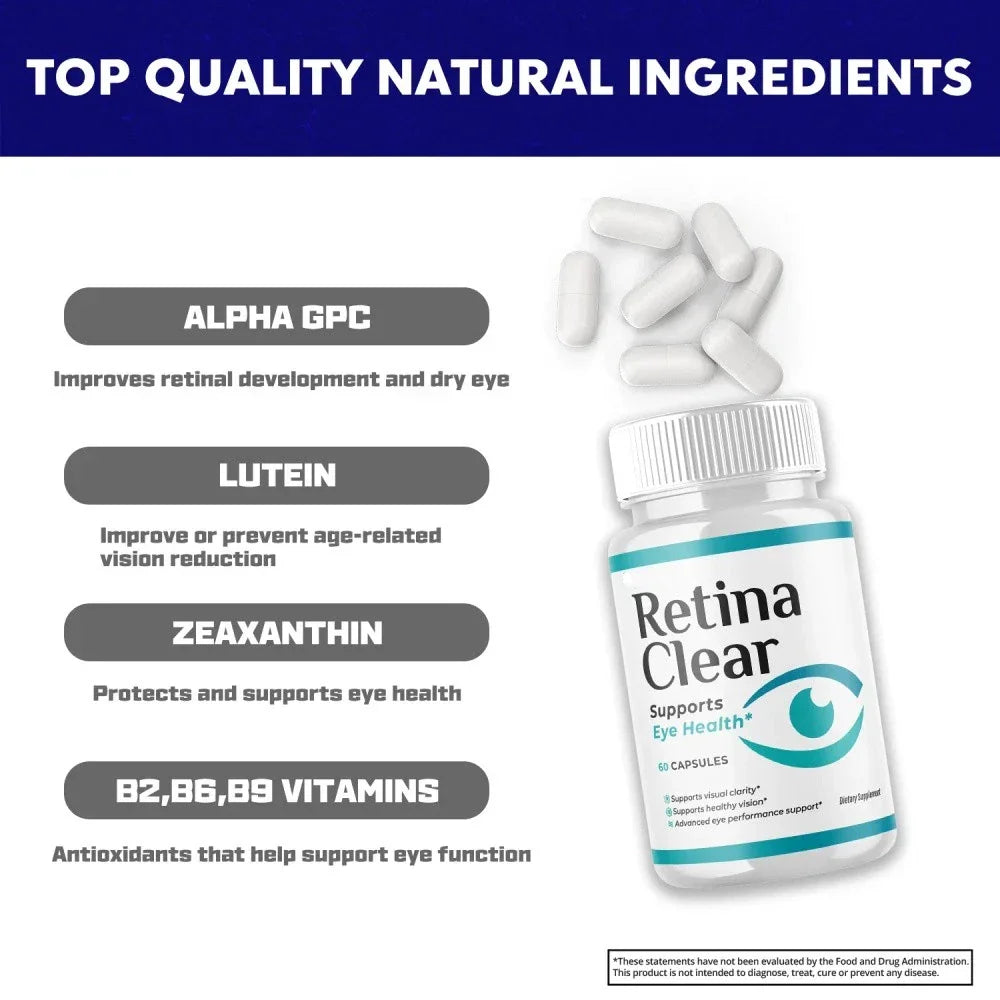 RetinaClear Eye Health Support Capsules with Lutein Eye Health Supplements Peaceful Pleasures Health and Wellness