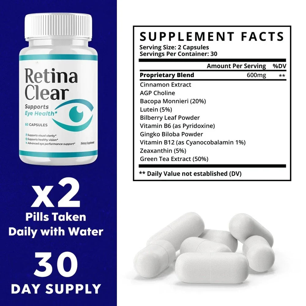 RetinaClear Eye Health Support Capsules with Lutein Eye Health Supplements Peaceful Pleasures Health and Wellness