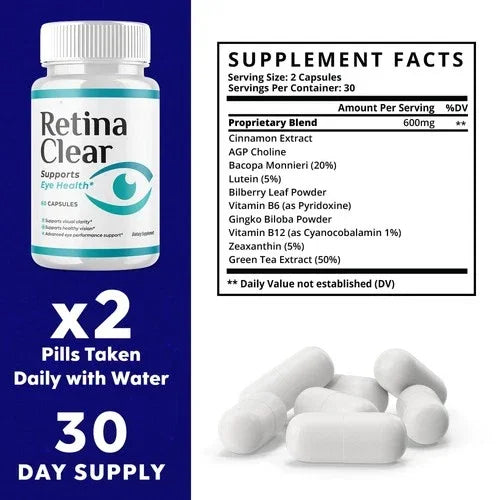 RetinaClear Eye Health Support Capsules with Lutein Eye Health Supplements Peaceful Pleasures Health and Wellness