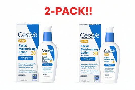 CeraVe facial moisturizing lotion with sunscreen packaging on a white background