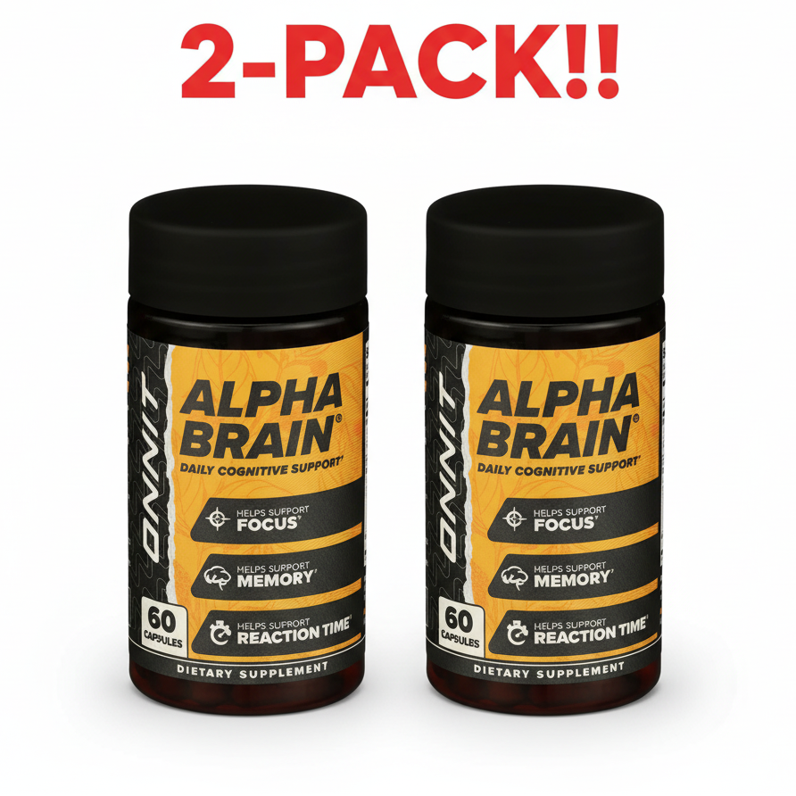 Two bottles of Onnit Alpha Brain premium nootropic supplement (60 count each). 2-Pack bundle for focus and savings.