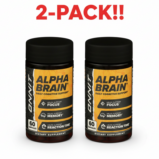 Two bottles of Onnit Alpha Brain premium nootropic supplement (60 count each). 2-Pack bundle for focus and savings.
