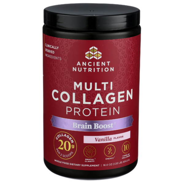 Ancient Nutrition Multi Collagen Protein container with red label on a white background