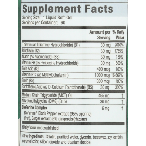 Supplement facts label with detailed nutritional information on a white background