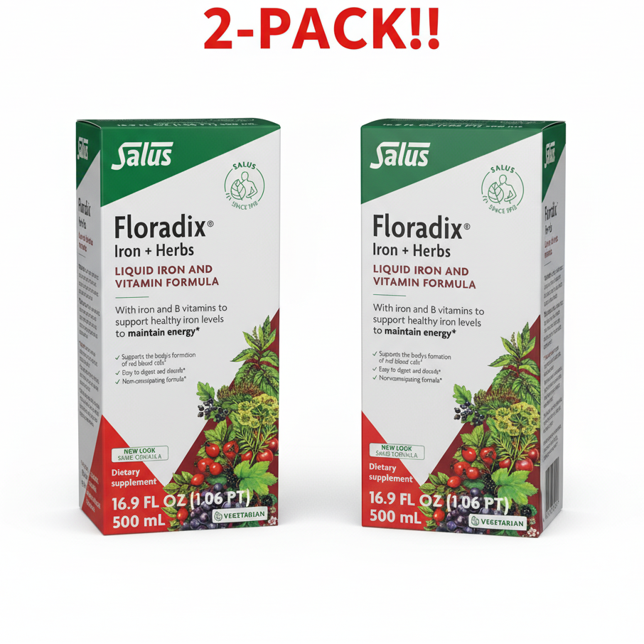 Floradix Iron + Herbs Liquid Herbal Supplement 17 fl oz two-pack bundle