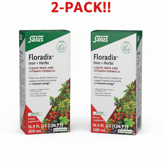 Floradix Iron + Herbs Liquid Herbal Supplement 17 fl oz two-pack bundle