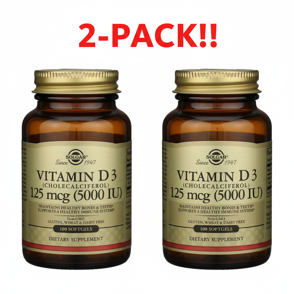Vitamin D3 supplement bottle with gold cap on a white background