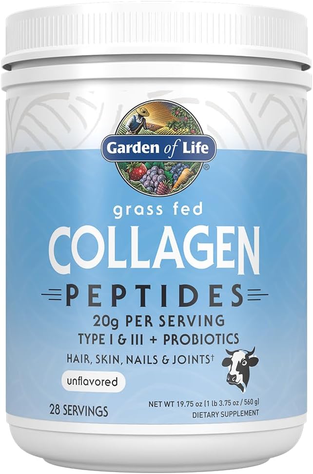 Garden of Life grass fed collagen peptides container on a white background