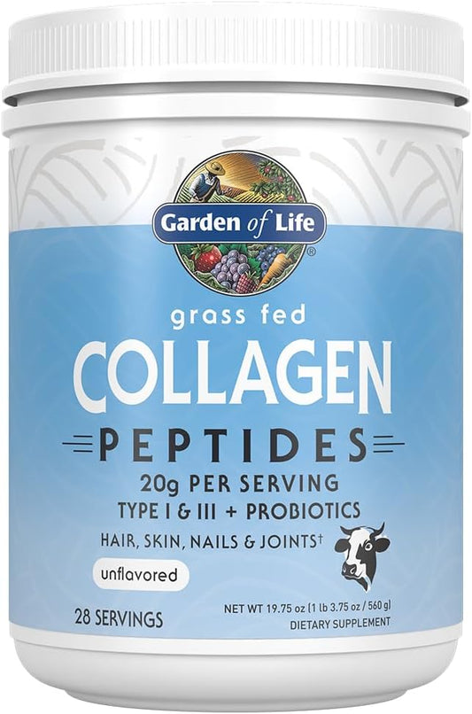 Garden of Life grass fed collagen peptides container on a white background