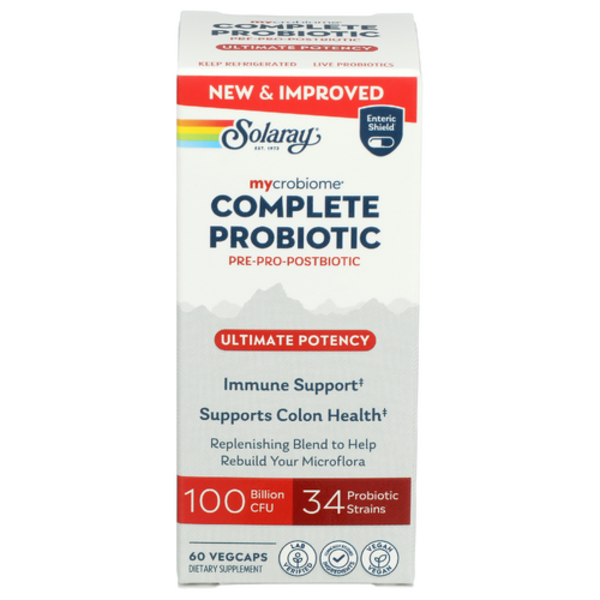 Solgar mycrobiome Complete Probiotic supplement box on a white background