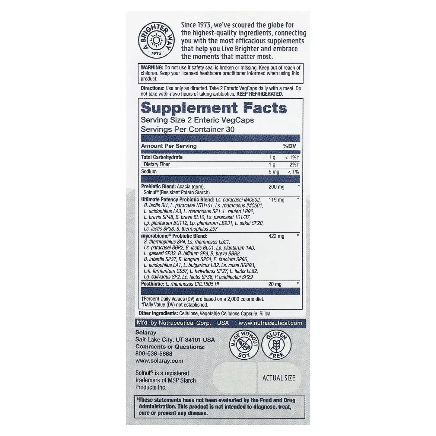 Supplement label with detailed nutritional information on a white background