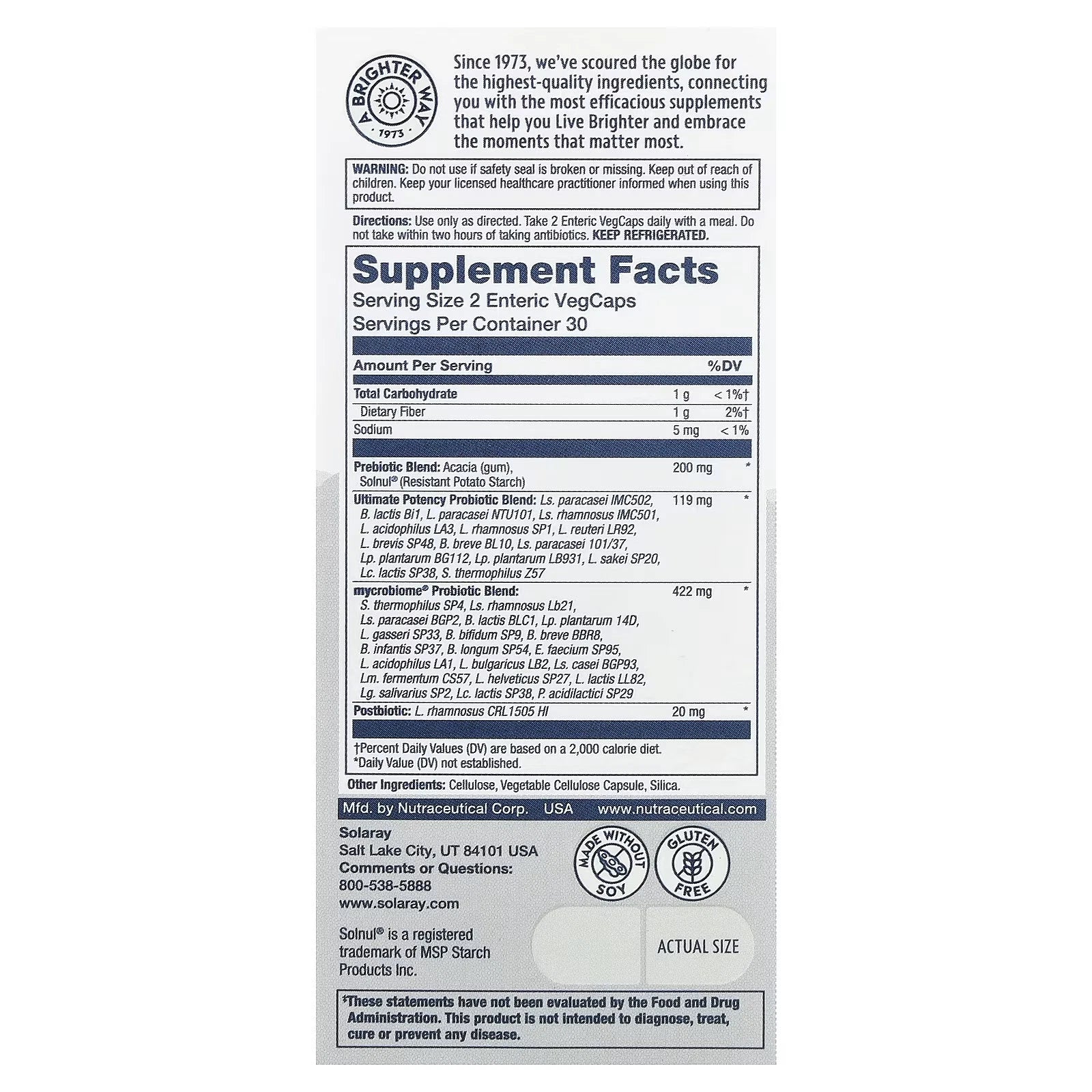 Supplement label with detailed nutritional information on a white background