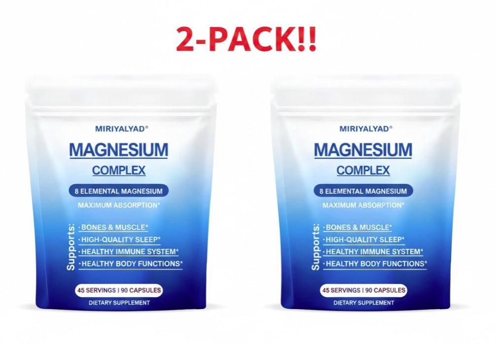 Two packages of Miriyal Yad Magnesium Complex on a white background with '2-Pack!!' text.