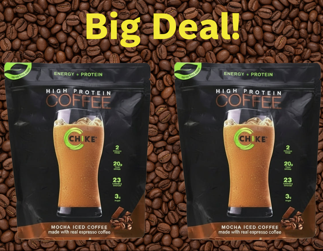 Two packs of High Protein Coffee with visible branding on a white background