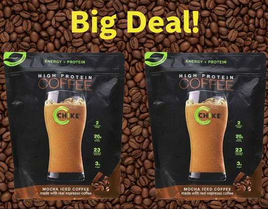 Two packs of High Protein Coffee with visible branding on a white background