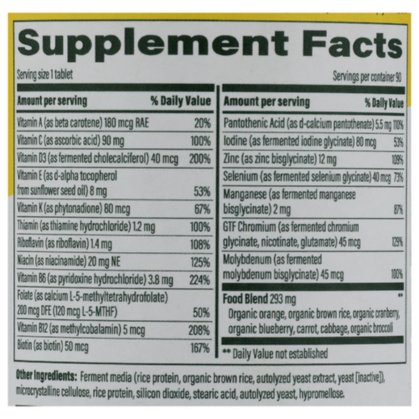 Supplement facts label with detailed nutritional information on a white background