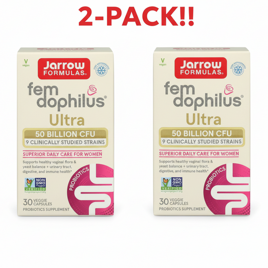 Two boxes of Jarrow Formulas fem dophilus Ultra on a white background