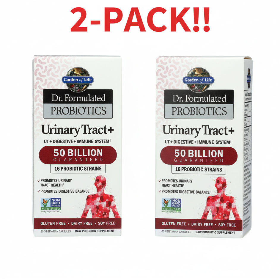 Two boxes of Garden of Life Dr. Formulated Probiotics Urinary Tract+ on a white background.