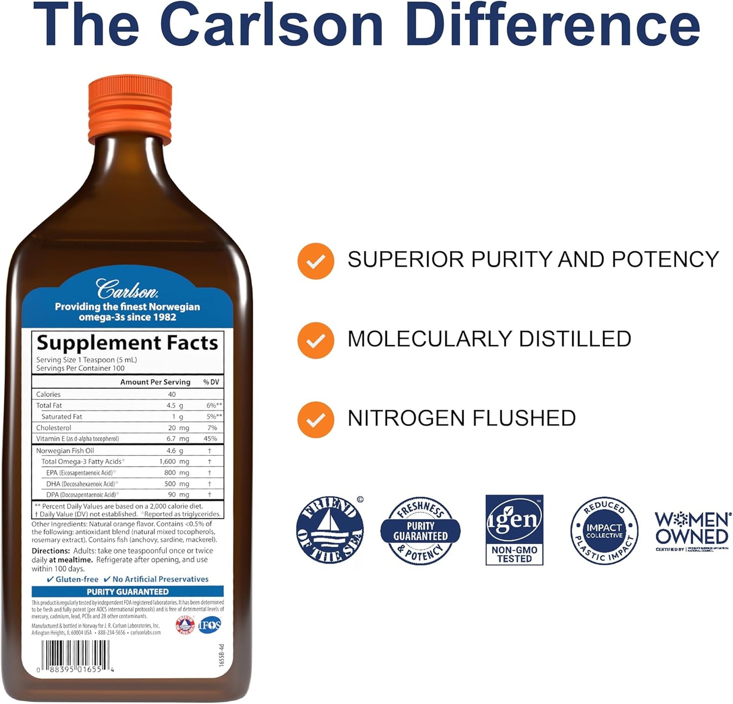 Carson Omega-3 supplement bottle with label and branding on a white background