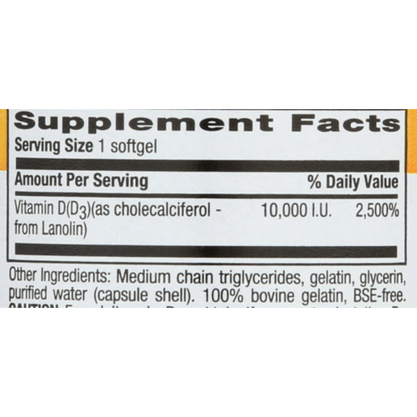 Supplement facts label with vitamin D3 information on a white background