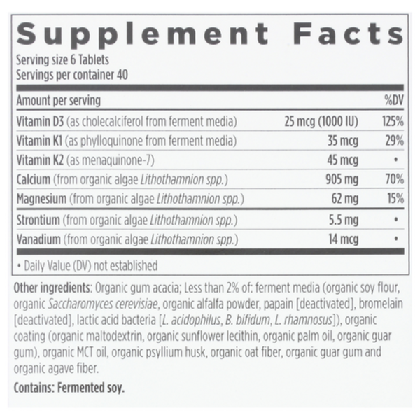 Supplement facts label with detailed nutritional information on a white background