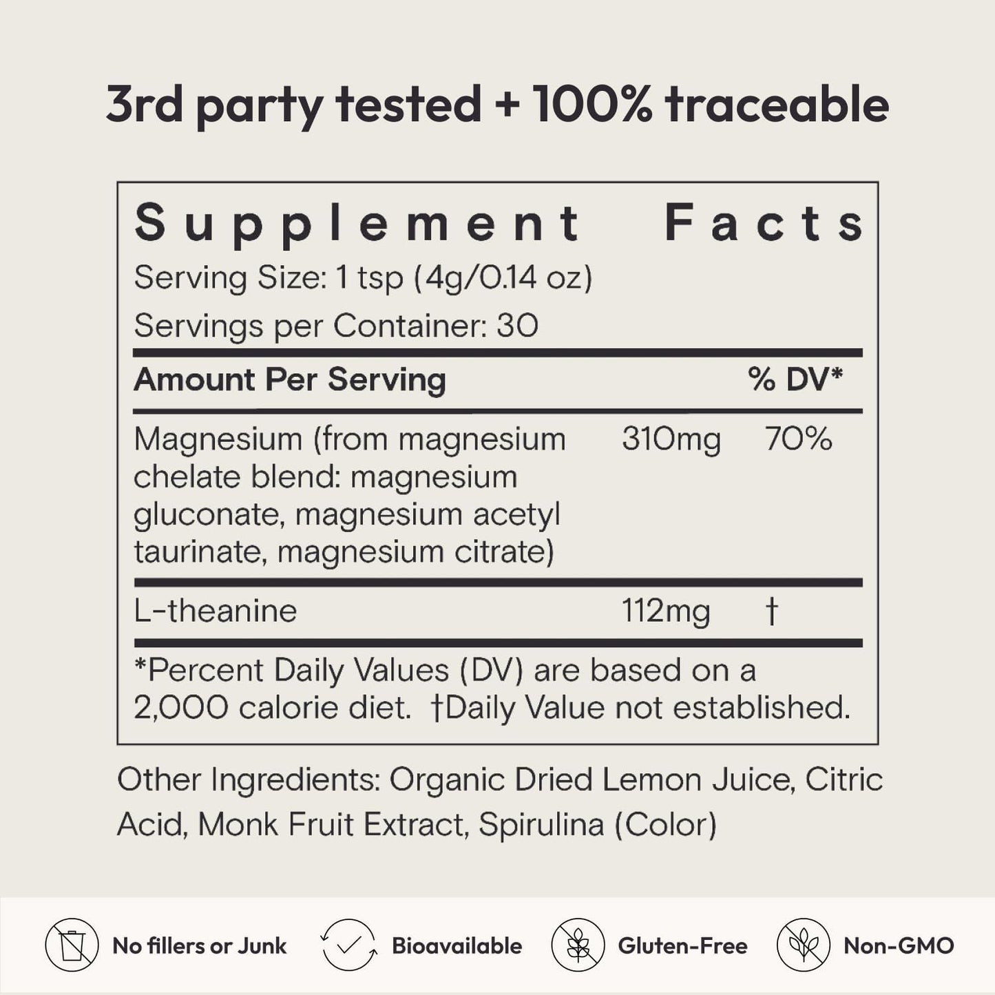 Supplement facts label with detailed nutritional information on a white background