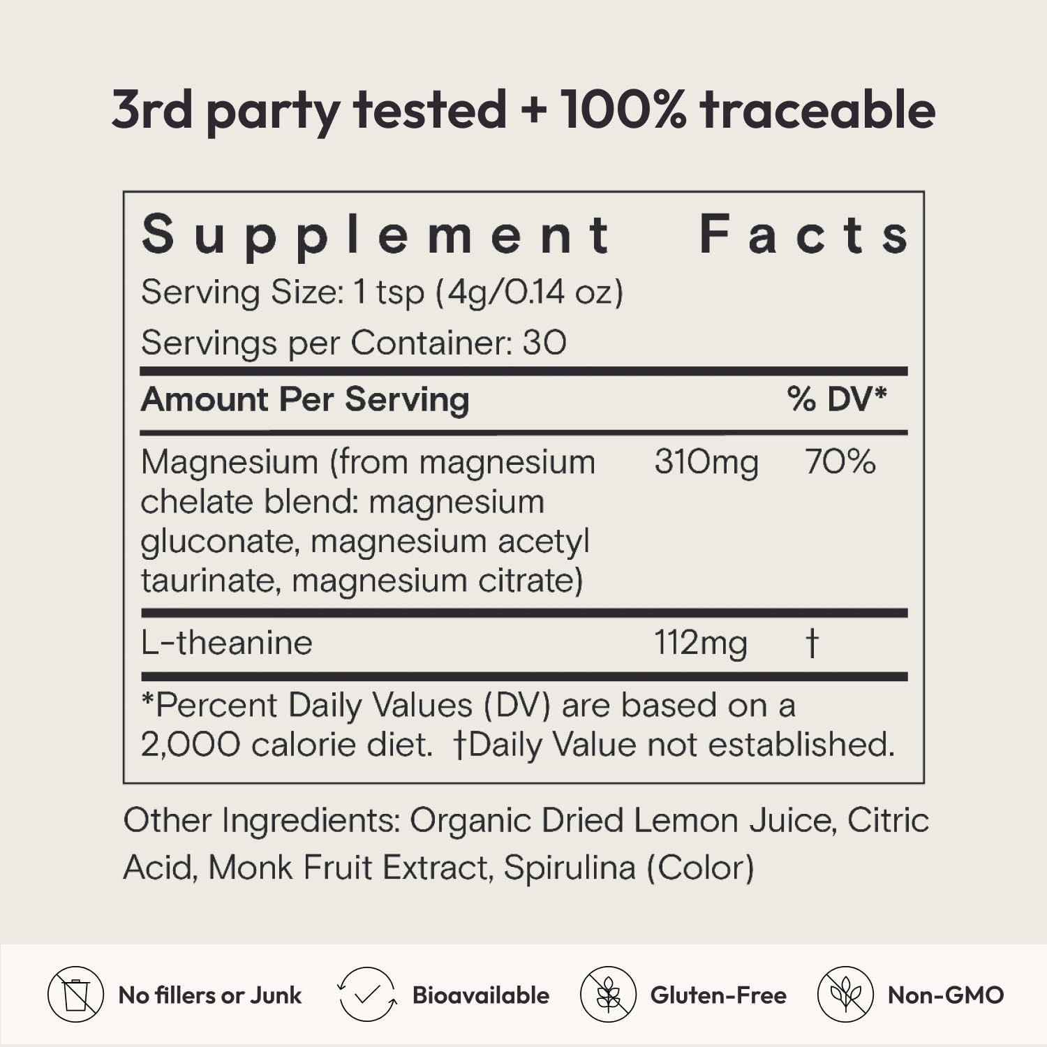 Supplement facts label with detailed nutritional information on a white background