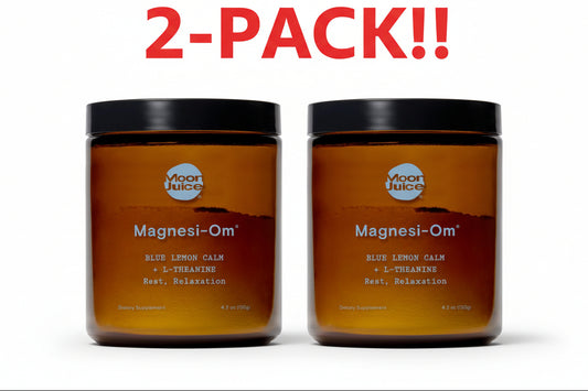 Two jars of 'Magnesi-Om' with a '2-Pack!!' label on a white background