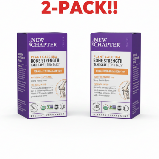 Two boxes of New Chapter Plant Calcium Bone Strength dietary supplements on a white background with '2-Pack!!' text above.